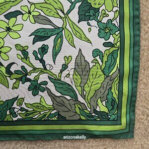 J. Crew Silk Hand Rolled Square Scarf Green Foliage